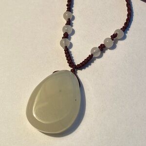 Vintage Natural Stone Pendant With Stone Beads On A Brown Silk Cord Necklace